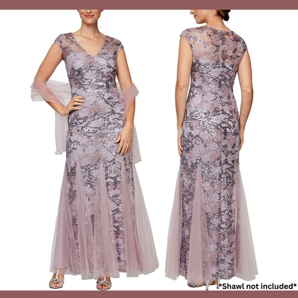 Alex Evenings Dresses & Skirts - NWT $269 Alex Eveings [ 8 ] Sequin Embroidered Trumpet Gown in‎ Purple